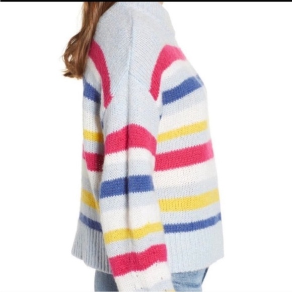Rebecca Minkoff Brittany pale blue multi stripe mock neck wool blend sweater - Picture 4 of 16